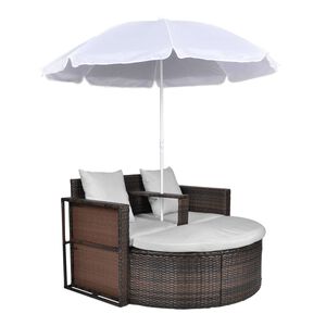 vidaXL Cama de jard&iacute;n con sombrilla rat&aacute;n sint&eacute;tico marr&oacute;n