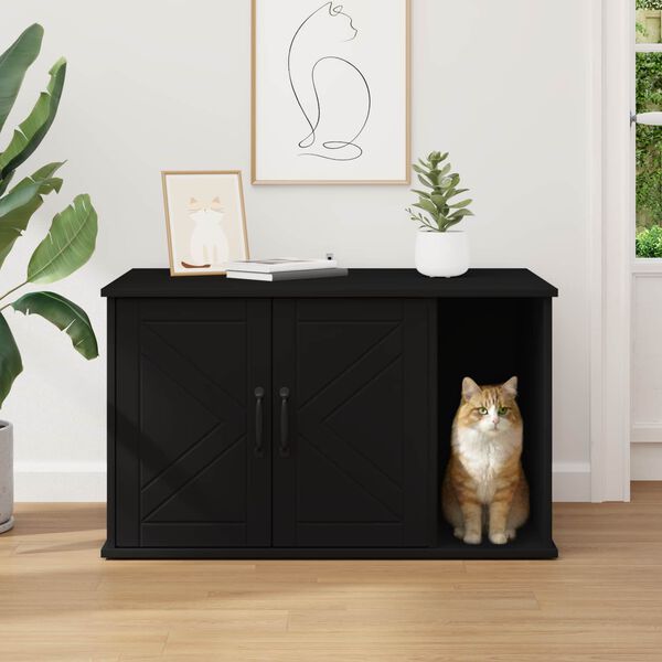 vidaXL Casa para Gatos Negro 85 x 55 x 50 cm Madera de ingenier&iacute;a