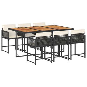 vidaXL Set de comedor de jard&iacute;n 7 pzas y cojines rat&aacute;n sint&eacute;tico negro