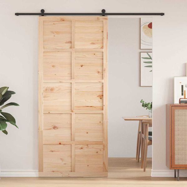 vidaXL Puerta Corrediza Marrón 90 x 2,5 x 208 cm Madera de pino macizo