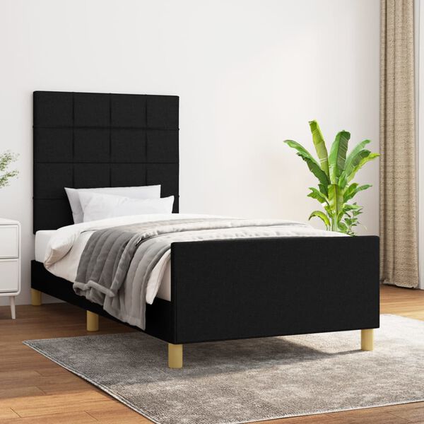 vidaXL Estructura de cama sin colch&oacute;n tela negro 90x200 cm