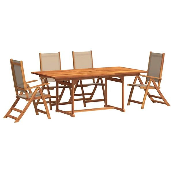 vidaXL Juego comedor de jard&iacute;n 5 pzas madera maciza acacia y textileno