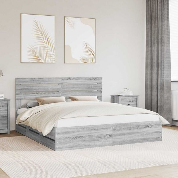 vidaXL Estructura de cama Gris Sonoma 200 x 200 cm Madera Ingenieril