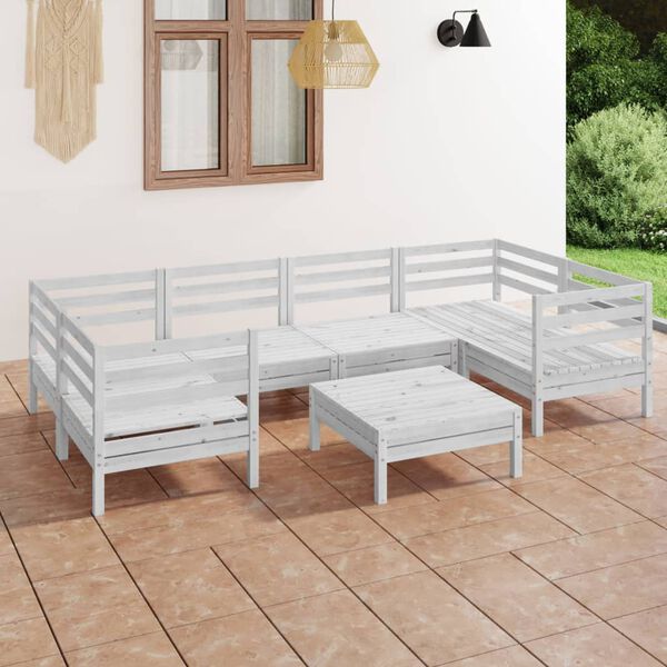 vidaXL Juego de muebles de jard&iacute;n 7 pzas madera maciza de pino blanco