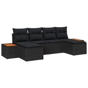 vidaXL Conjunto de sof&aacute; de jard&iacute;n 6 pcs Negro Rattan de Poli&eacute;ster