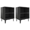 vidaXL Mesitas de noche patas metal 2 uds negro brillo 40x30x50 cm