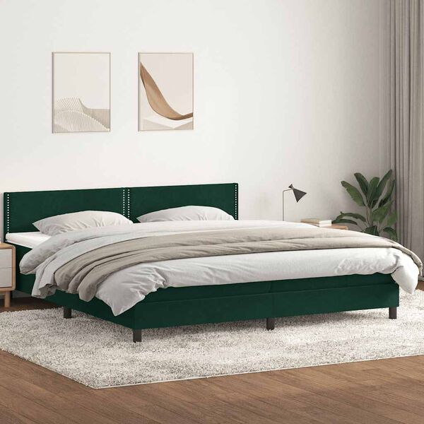 vidaXL Cama box spring con colch&oacute;n terciopelo verde oscuro 200x210 cm
