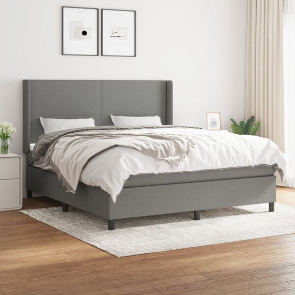vidaXL Cama box spring con colch&oacute;n tela gris oscuro 180x200 cm