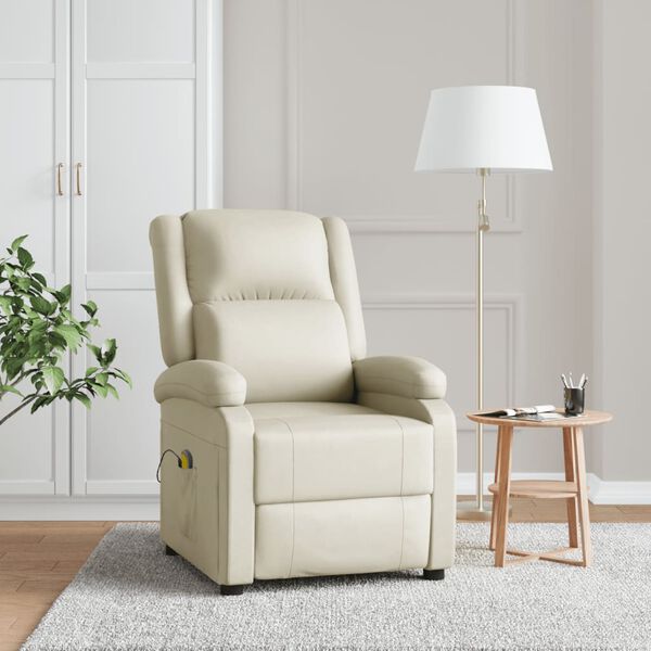 vidaXL Sillón de masaje de cuero sintético blanco crema