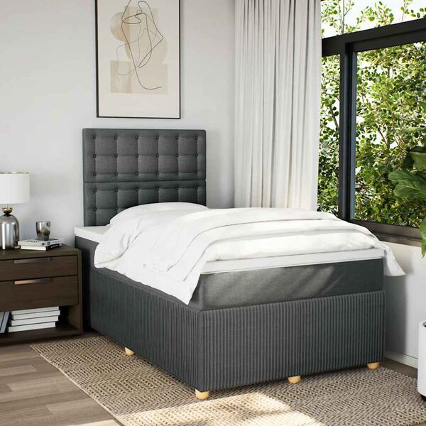 vidaXL Cama box spring con colch&oacute;n tela gris oscuro 120x200 cm