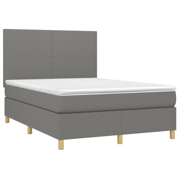 vidaXL Cama box spring colch&oacute;n y luces LED tela gris oscuro 140x200 cm