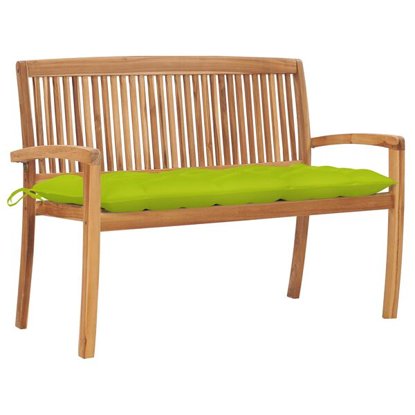vidaXL Banco de jard&iacute;n apilable y coj&iacute;n madera maciza de teca 128,5 cm