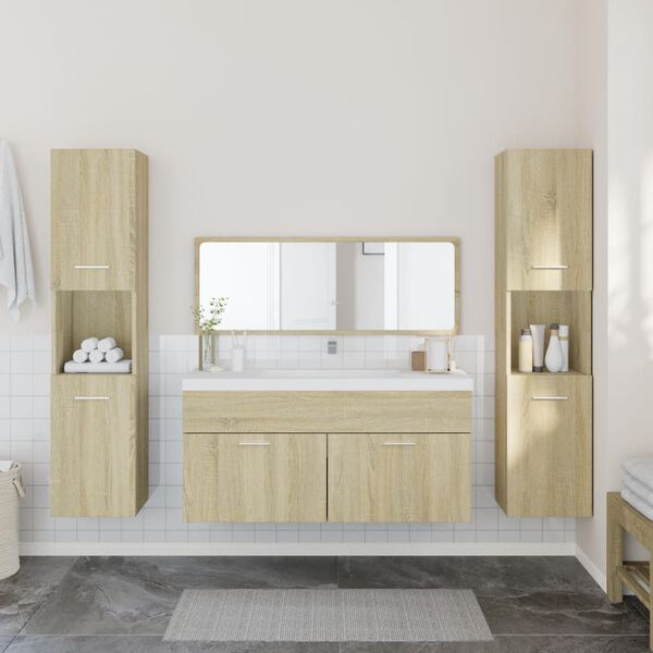 vidaXL Juego de muebles de ba&ntilde;o 4 pzas contrachapada roble Sonoma