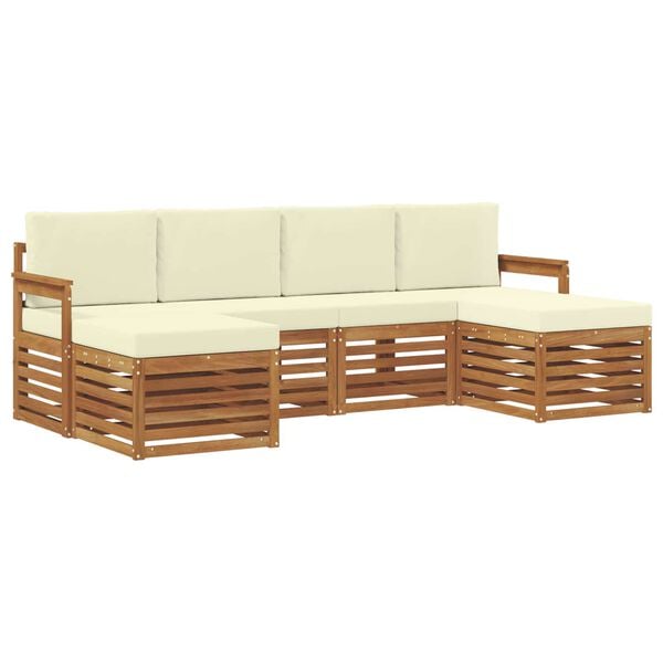 vidaXL Juegos de sof&aacute;s 6 pcs Natural y Crema Madera de Acacia S&oacute;lida