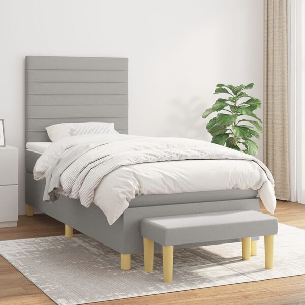 vidaXL Cama box spring con colch&oacute;n tela gris claro 100x200 cm