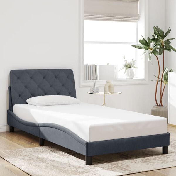 vidaXL Estructura de cama con LED sin colch&oacute;n terciopelo gris oscuro 100x203 cm