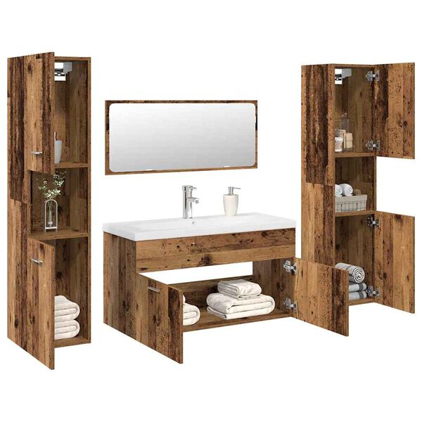 vidaXL Juego de muebles de ba&ntilde;o 5 piezas madera ingenier&iacute;a envejecida
