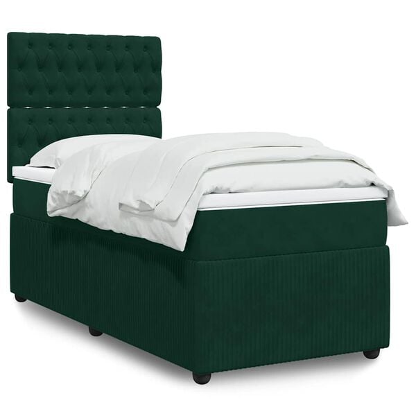vidaXL Cama box spring con colch&oacute;n terciopelo verde oscuro 80x200 cm