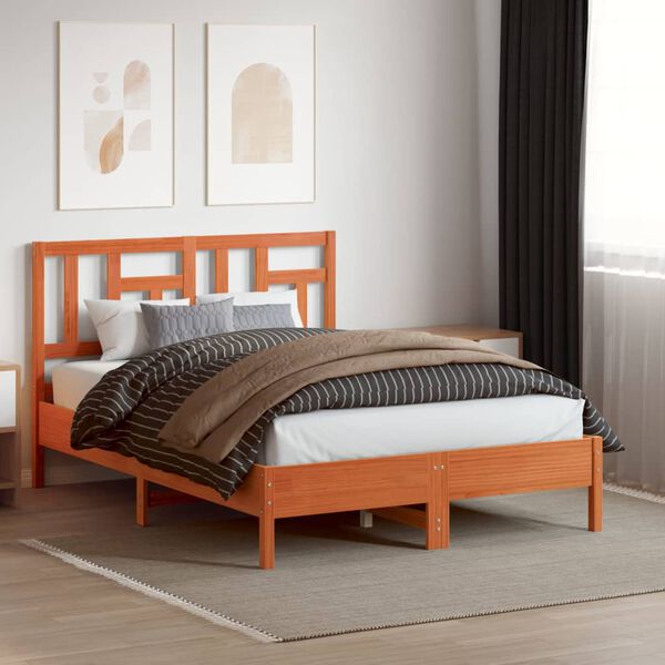 vidaXL Cabecero de cama madera maciza de pino marr&oacute;n cera 160 cm
