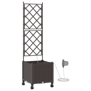 vidaXL Maceta de jard&iacute;n con riego y ruedas Marr&oacute;n 40 x 40 x 148 cm PP
