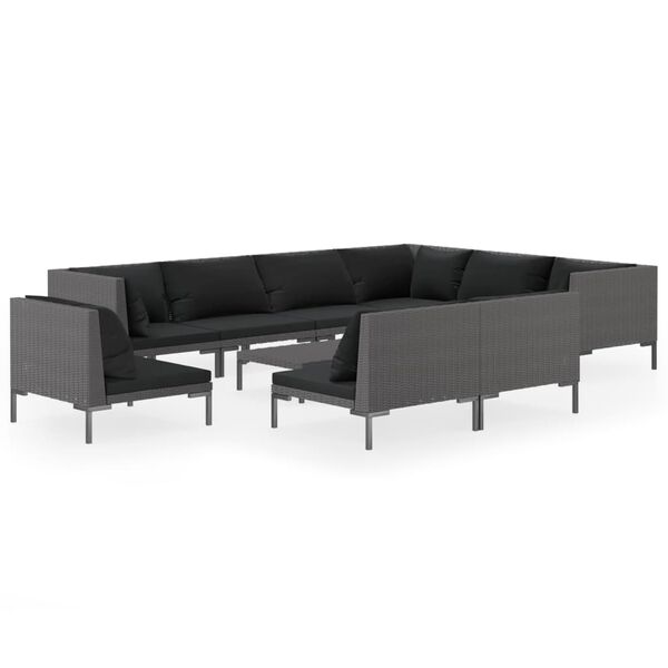 vidaXL Muebles de jard&iacute;n 10 pzas y cojines rat&aacute;n sint&eacute;tico gris oscuro
