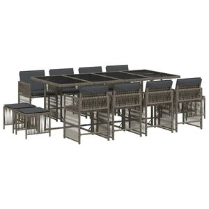 vidaXL Set comedor de jard&iacute;n con cojines 13 pzas rat&aacute;n sint&eacute;tico gris