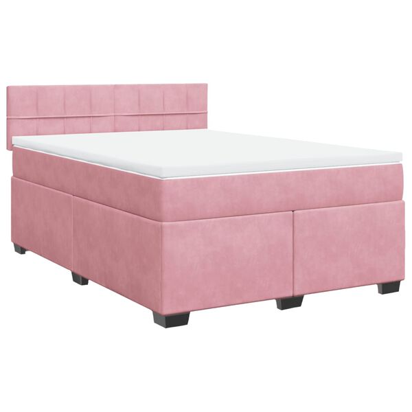 vidaXL Cama box spring con colch&oacute;n terciopelo rosa 160x200 cm