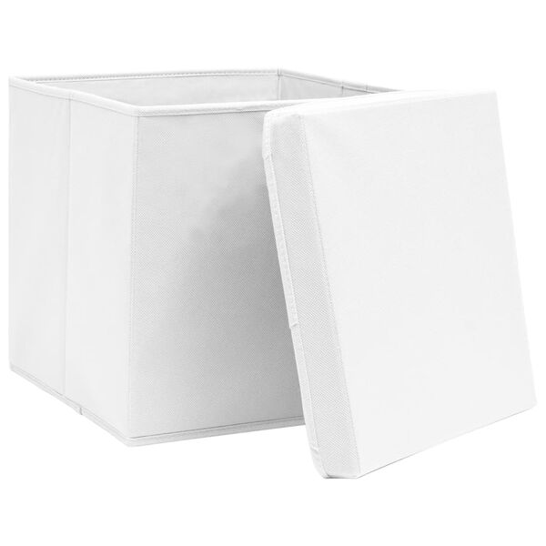 vidaXL Cajas de almacenaje con tapas 10 uds blanco 28x28x28 cm