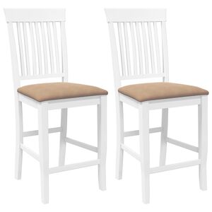 vidaXL Taburetes de bar con cojines, 2 unidades, madera maciza blanca, goma