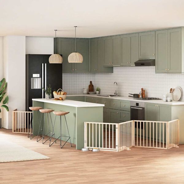 vidaXL Puerta para perros plegable 12 paneles madera de &aacute;lamo 960 cm