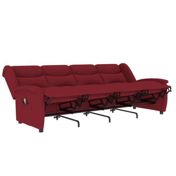vidaXL Sill&oacute;n reclinable de masaje 4 plazas tela rojo tinto