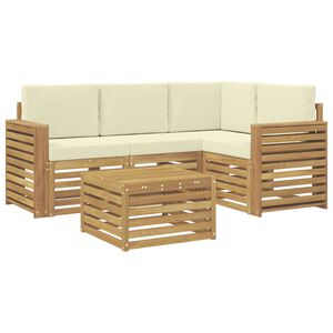 vidaXL Conjunto de sof&aacute;s de exterior 5 uds. Blanco y Crema Poli&eacute;ster