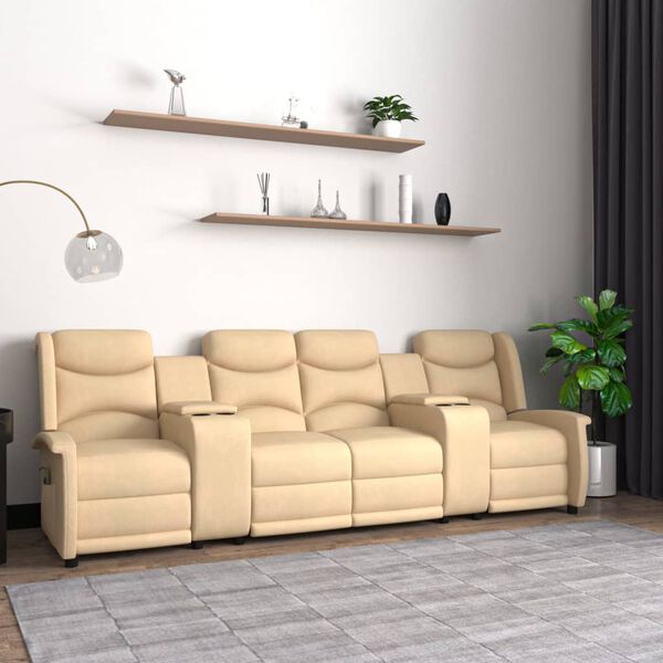 vidaXL Sillón de masaje reclinable 4 plazas con portavasos crema