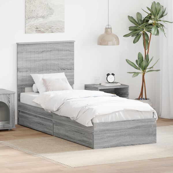 vidaXL Cama con almacenamiento con cabecera Gris Sonoma 75 x 190 cm
