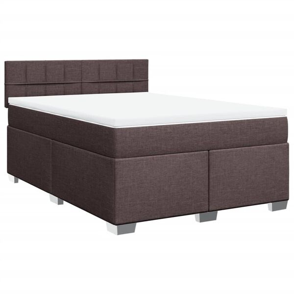 vidaXL Cama box spring con colch&oacute;n tela marr&oacute;n oscuro 140x190 cm