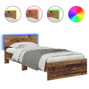 vidaXL Estructura de cama con tiras LED Madera Vieja 100 x 200 cm