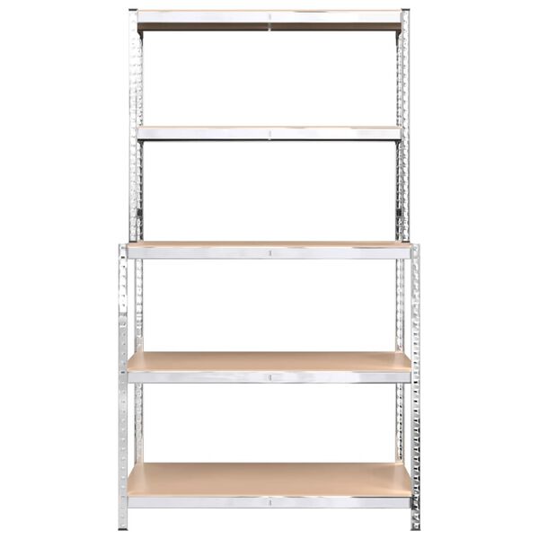 vidaXL Mesa de trabajo con estantes 5 niveles madera y acero plata