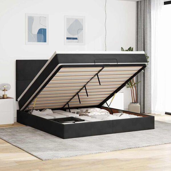 vidaXL Estructura de cama otomana colchones terciopelo negra 180x200cm