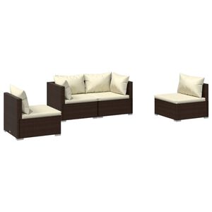 vidaXL Set muebles de jardín 4 piezas y cojines ratán sintético marrón