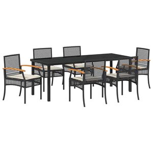vidaXL Conjunto de Comedor de Jard&iacute;n 7 pcs Negro rat&aacute;n sint&eacute;tico
