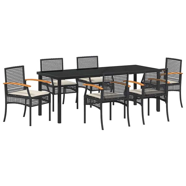 vidaXL Conjunto de Comedor de Jard&iacute;n 7 pcs Negro rat&aacute;n sint&eacute;tico