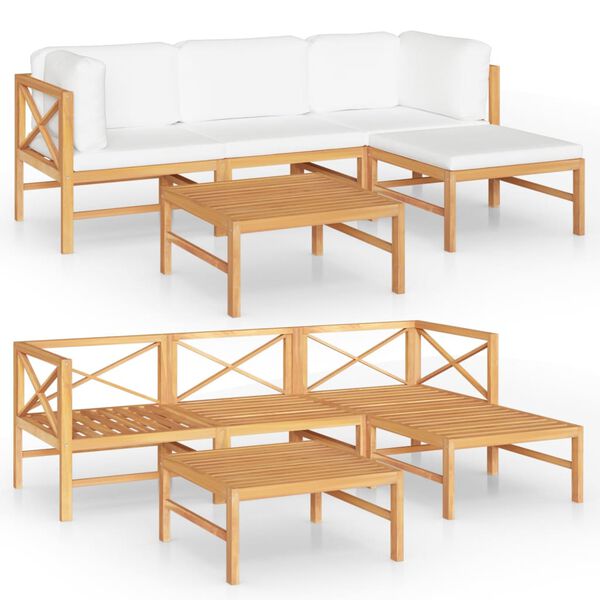 vidaXL Set de muebles de jard&iacute;n 5 pzas madera de teca y cojines crema