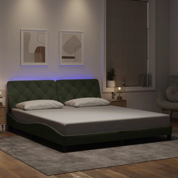vidaXL Estructura de cama con LED sin colch&oacute;n terciopelo gris claro 180x200 cm