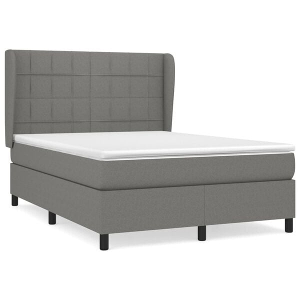 vidaXL Cama box spring con colch&oacute;n tela gris oscuro 140x190 cm