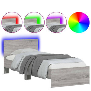 vidaXL Estructura de cama cabecero luces LED gris Sonoma 75x190 cm