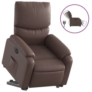 vidaXL Sill&oacute;n reclinable elevable el&eacute;ctrico de cuero sint&eacute;tico marr&oacute;n