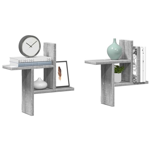 vidaXL Estante de pared 2 uds madera ingeniería gris Sonoma 38x12x38cm