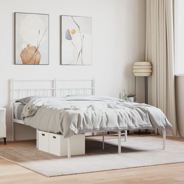 vidaXL Estructura cama sin colch&oacute;n con cabecero metal blanco 140x190cm