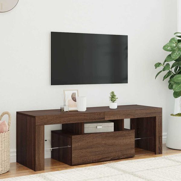 vidaXL Mueble de TV con luces LED marr&oacute;n roble 120x35x40 cm