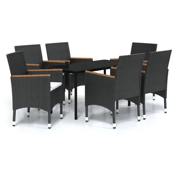 vidaXL Juego de comedor de jard&iacute;n 7 piezas con cojines negro
